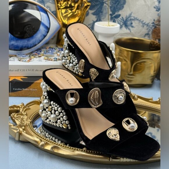 🆕 GIANNI BINI 🧿 NWOB Penei Velvet Pearl Surrealist Ornament Slide Sandal Sz5.5 - Picture 5 of 14